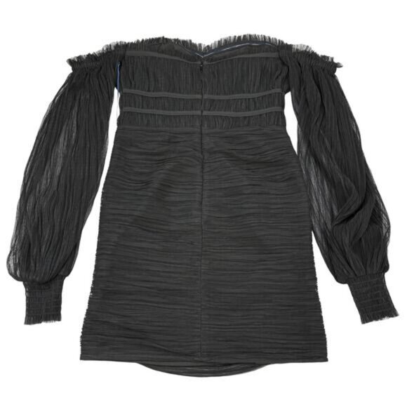 NWT MAJORELLE Zata Pleated Mesh Mini Off The Shoulder Dress Size XXS Black - Picture 6 of 6